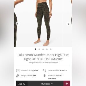 Lululemon Wunder under Camo Leggings